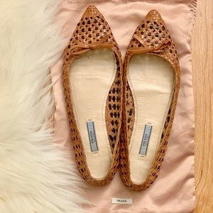 PRADA Madras Woven Leather Flats